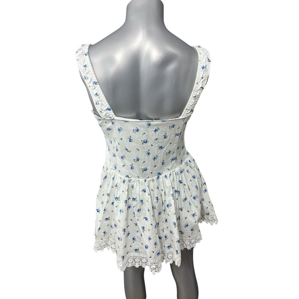 Floral Dress Blue White Medium Milk Maid Farmhouse Mini Forever 21 Y2K Cottage - Picture 3 of 11